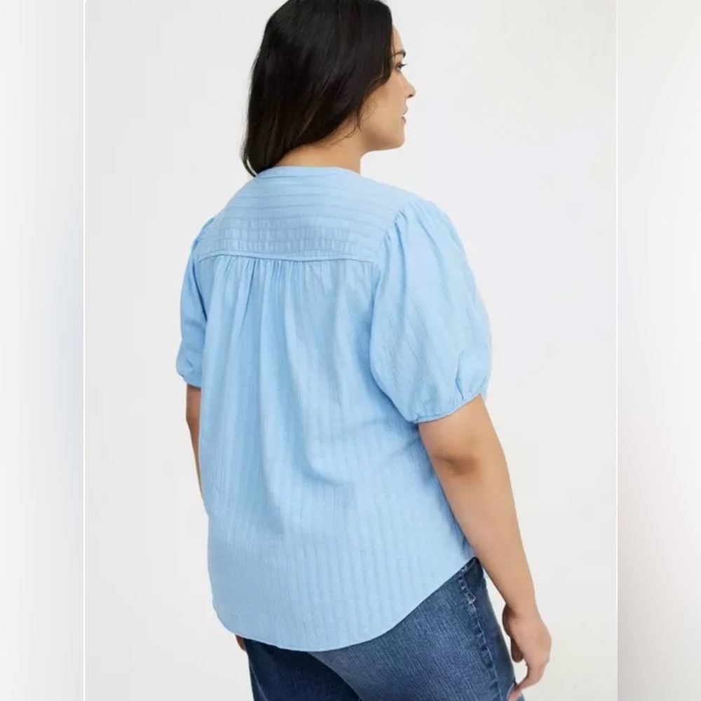 TORRID 00 0X XL Puff Sleeve Button Front Top Placid Blue NWT R $46 - Picture 7 of 12